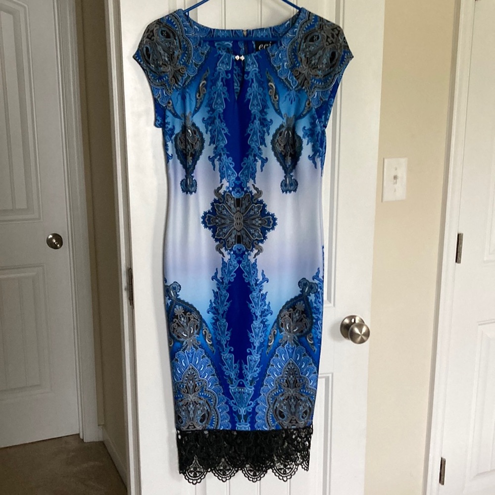 Eci New York Blue Paisley Dress